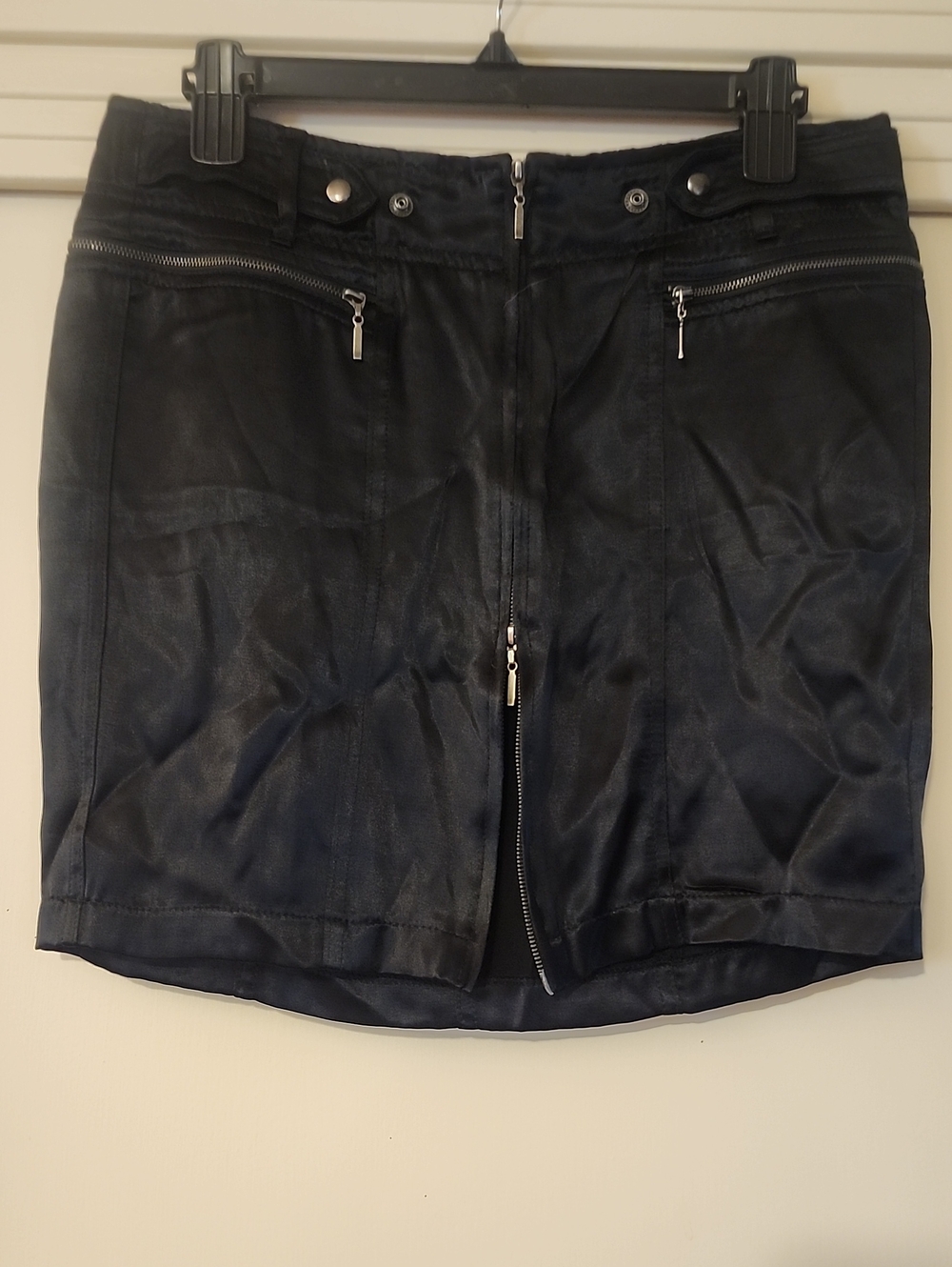 Billy Blues Black Satin Zip-Front Mini Skirt